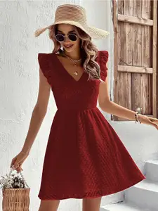 RARE Maroon Georgette Fit & Flare Dress