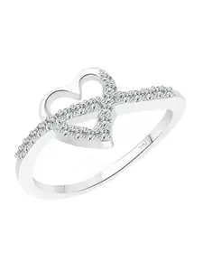 Vighnaharta Rhodium-Plated CZ-Studded Heart Shape Finger Ring