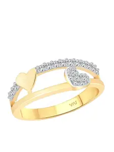 Vighnaharta Gold-Plated Cubic Zirconia-Studded Double Heart Finger Ring