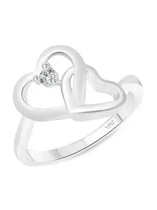 Vighnaharta Rhodium-Plated CZ-Studded Heart Shap Finger Ring