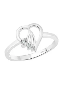 Vighnaharta Rhodium-Plated Cubic Zirconia-Studded Heart Shaped Finger Ring