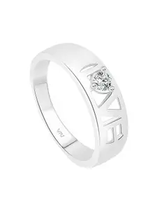 Vighnaharta Rhodium-Plated Cubic Zirconia-Studded Love Band Finger Ring