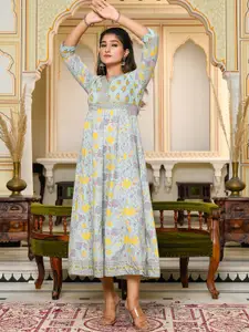 GULAB CHAND TRENDS Floral Printed V-Neck Cotton Fit & Flare Ethnic Dress