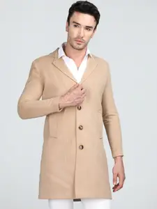 CHKOKKO Notched Lapel Collar Longline Woollen Overcoat