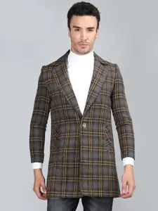 CHKOKKO Checked Single Breasted Longline Woollen Overcoat