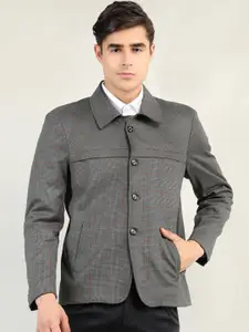 CHKOKKO Checked Spread Collar Long Sleeve Overcoat