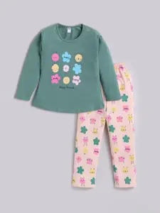 Nottie Planet Girls Printed Pure Cotton T-Shirt With Trousers