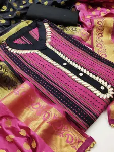 SHADOW & SAINING Striped Embroidered Unstitched Dress Material
