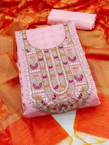 SHADOW & SAINING Woven Design Bead Mirror Work Banarasi Jacquard Unstitched Dress Material