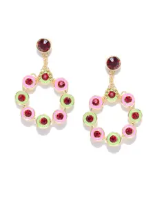 Crunchy Fashion Gold-Toned & Pink Circular Drop Earrings