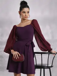 KETCH Belted Puff Sleeves Fit & Flare Dress