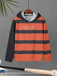 HELLCAT Boys Typography Printed Hooded Long Sleeves Cotton Pullover