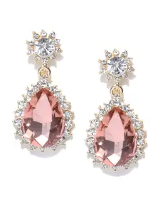 Crunchy Fashion Gold-Toned & Peach-Coloured Teardrop Shaped Drop Earrings