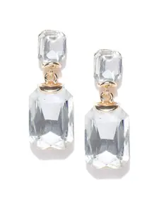 Crunchy Fashion Gold-Toned Stone-Studded Geometric Drop Earrings