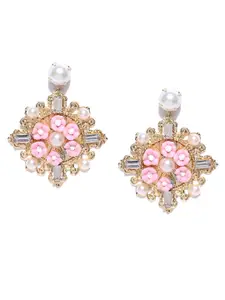 Crunchy Fashion Pink & Gold-Toned Floral Drop Earrings