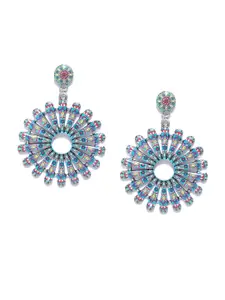 Crunchy Fashion Blue & Red Circular Drop Earrings