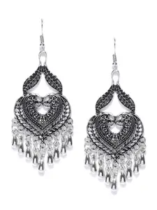 Crunchy Fashion Oxidised Silver-Plated Leaf Shaped Drop Earrings
