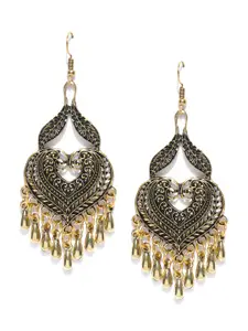 Crunchy Fashion Antique Gold-Plated Leaf Shaped Drop Earrings