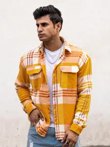 Powerlook India Slim Tartan Checks Spread Collar Oversized Casual Shirt