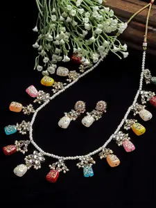 KARATCART Gold-Plated Kundan-Studded & Beaded Necklace With Earrings