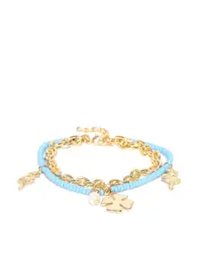 Crunchy Fashion Gold-Toned & Blue Charm Bracelet