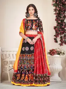 KALINI Embroidered Semi-Stitched Lehenga & Unstitched Blouse With Dupatta