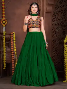 KALINI Embroidered Thread Work Semi-Stitched Lehenga & Unstitched Blouse With Dupatta
