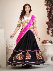 KALINI Embroidered V-Neck Three-Quarter Sleeve Lehenga & Unstitched Blouse With Dupatta