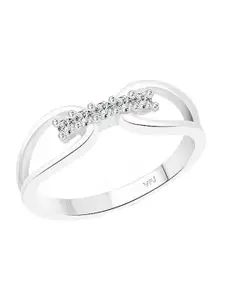 Vighnaharta Rhodium-Plated Cubic Zirconia-Studded Unity Finger Ring