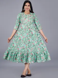 AAYUMI Floral Printed Embroidered fit and Flare Ethnic Dress