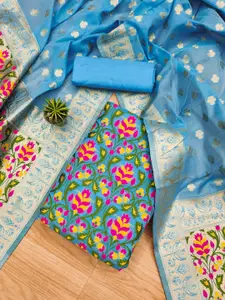 KALINI Ethnic Motifs Woven Design Zari Chanderi Cotton Unstitched Dress Material