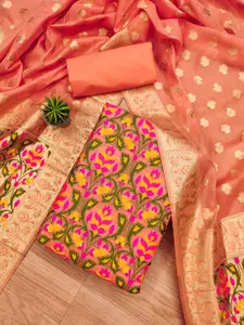 KALINI Ethnic Motifs Woven Design Zari Chanderi Cotton Unstitched Dress Material