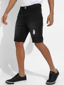 Campus Sutra Mid-Rise Cotton Distressed Denim Shorts