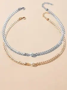 OOMPH Set Of 2 Beaded Choker Necklace