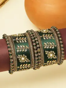 OOMPH Set Of 10 Silk Thread & Kundan-Studded Bangles