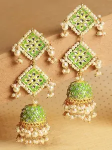 OOMPH Meenakari & Kundan Ethnic Long Jhumka Earrings