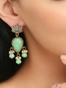 OOMPH Green Floral Drop Earrings