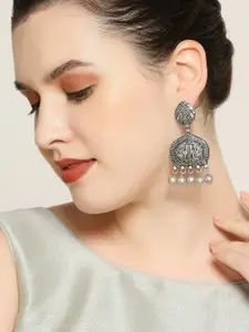 OOMPH Peacock Shaped Oxidised Drop Earrings