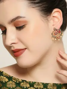 OOMPH Peacock Shaped Meenakari Drop Earrings