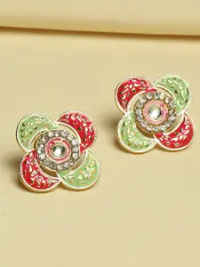 OOMPH Gold Plated Floral Kundan Meenakari Studs Earrings