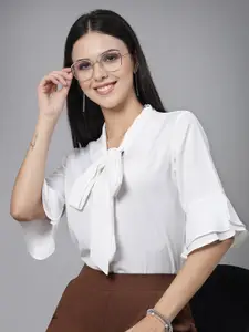 Style Quotient Tie-Up Neck Bell Sleeve Top