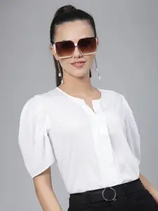 Style Quotient Notched Neck Puff Sleeve Top