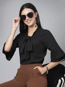 Style Quotient Tie-Up Neck Bell Sleeve Regular Top