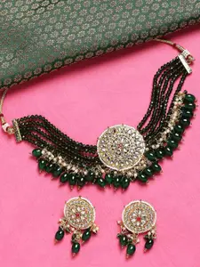 OOMPH Kundan-Studded & Pearl Beaded Jadau Choker Choker Necklace & Earrings