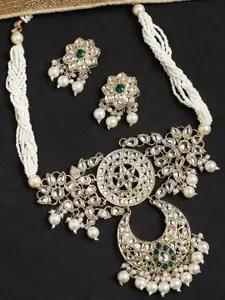 OOMPH Kundan-Studded & Pearl Beaded Jadau Choker Necklace & Earrings