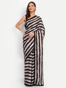 DrapeMall Sequinned Striped Satin Saree