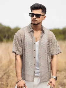 Powerlook India Slim Fit Self Design Sheer Cotton Oversized Casual Shirt
