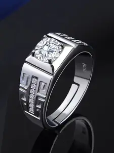 MEENAZ Men Set Of 2 Silver-Plated AD Studded Adjustable Finger Rings