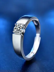 MEENAZ Men Set Of 2 Silver-Plated AD Studded Adjustable Finger Rings