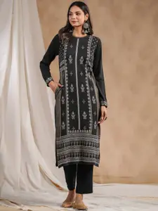 Ishin Ethnic Motifs Woven Design Jacquard Straight Kurta